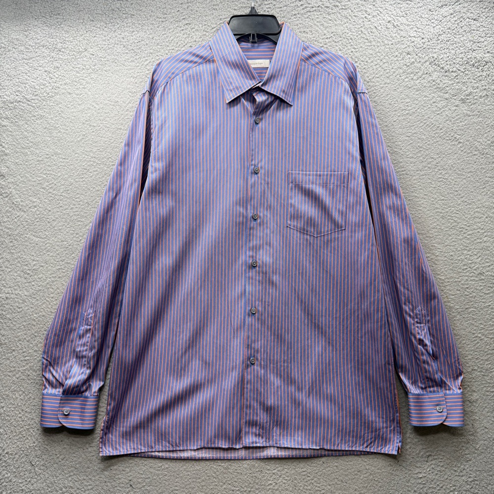 Ermenegildo Zegna Long Sleeve Shirt Purple Vertical Striped Cotton Size XL
